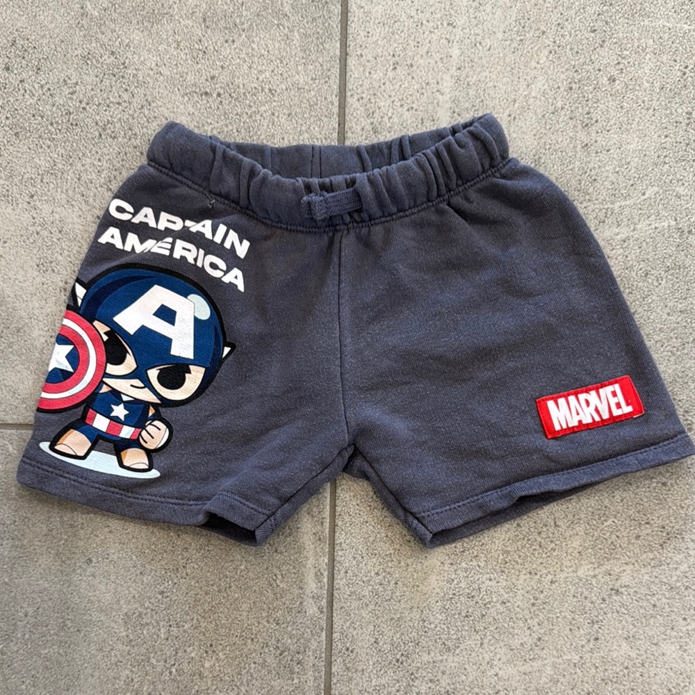 Zara Boys Marvel Captain America Kids Shorts - Gray, Sz 4-5 Years